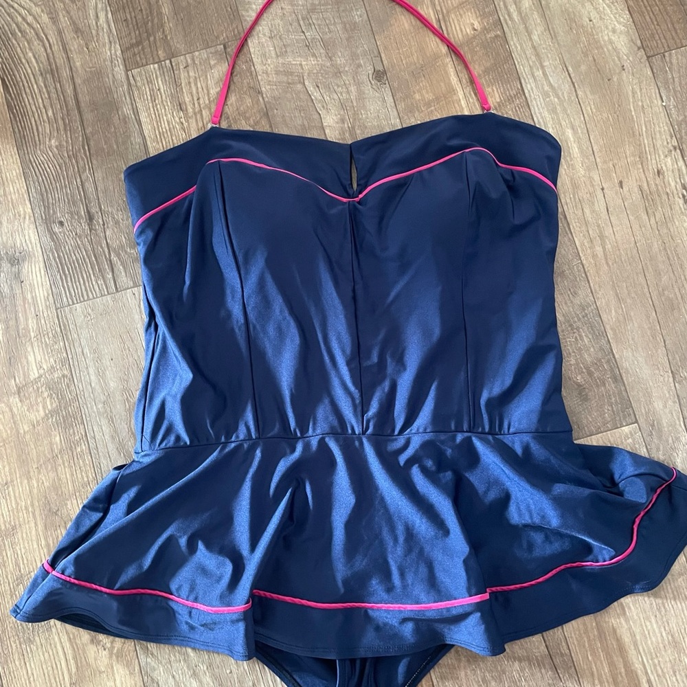 ModCloth Retro Blue Halter Swim Dress, 22W